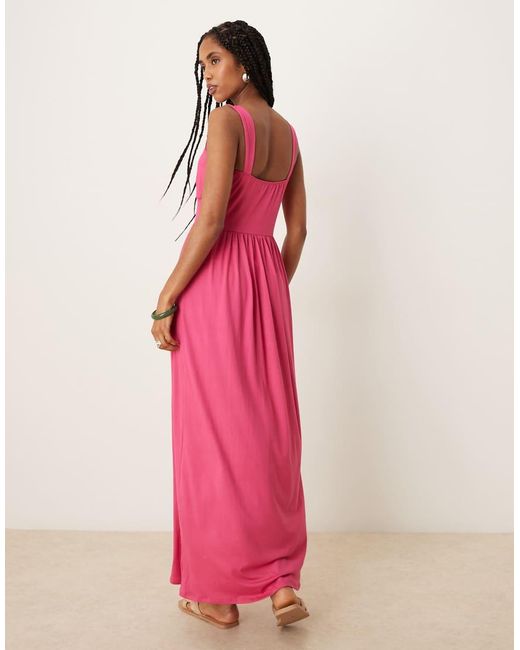 Vestito Midi Con Scollo Squadrato di ASOS in Pink