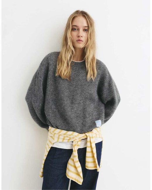 Pull&Bear Gray Soft Purl Knit Sweater
