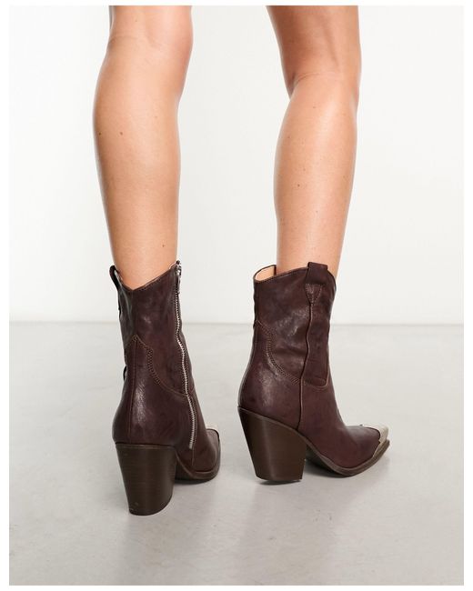 Free People Brown Brayden Leather Toe-cap Detail Cowboy Ankle Boots