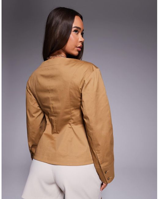 ASOS Brown Tailored Boat Neck Cocoon Sleeve Utility Blazer