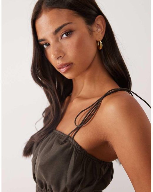 ASOS Black Shirred Tie Shoulder Co-Ord Top
