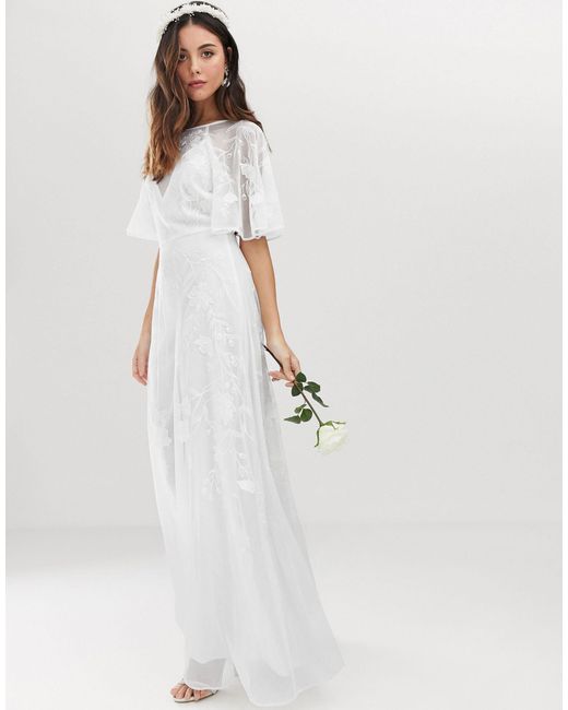 ASOS White Mia Embroidered Flutter Sleeve Wedding Dress
