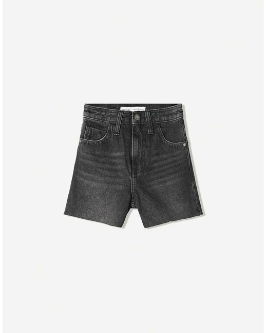 Bershka Blue Wide Leg 90s Denim Shorts With Turn Up Hem