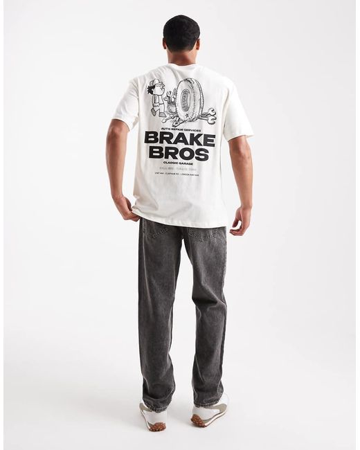 Jack & Jones White Oversized T-shirt With Brakebros Print for men