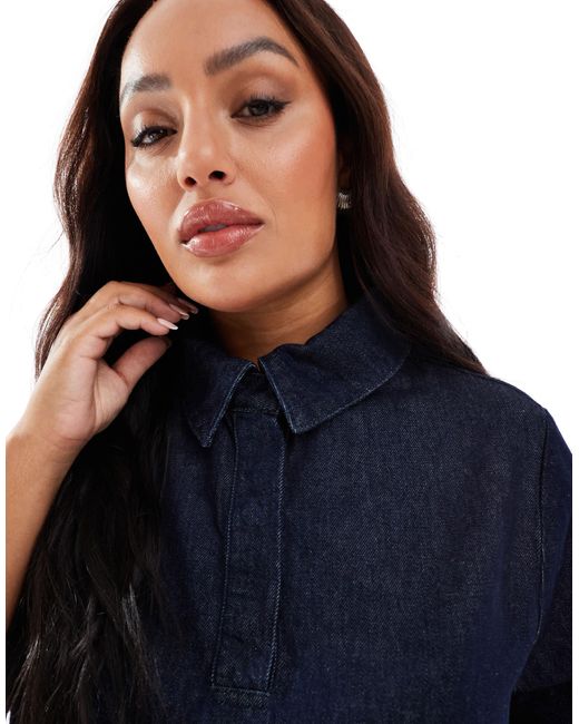 Asos design curve - robe courte en jean avec col polo - brut ASOS en coloris Blue