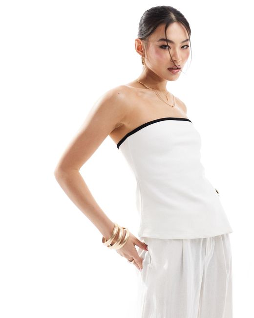 River Island White Bandeau Top With Contrast Tipping