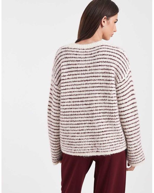 4th & Reckless Red Exclusive Wool Feel Textu Wide Sleeve Crew Neck Jumper