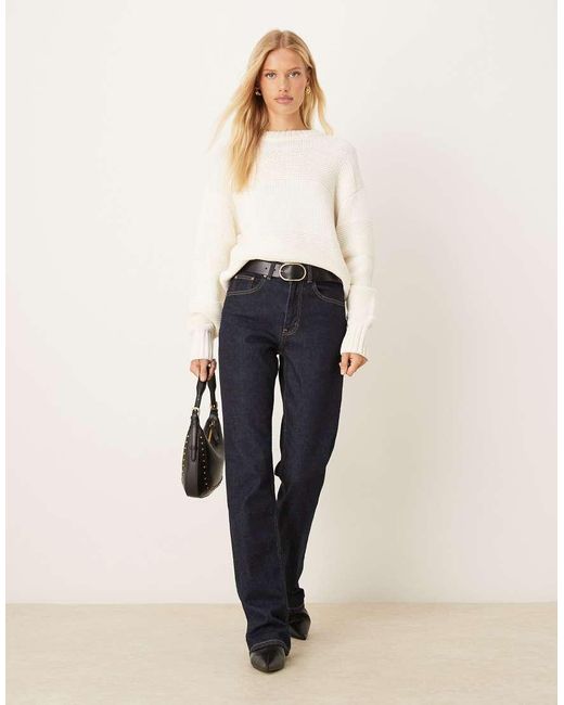 Gina Tricot White Crew Neck Textured Stripe Stitch Chunky Knitted Sweater