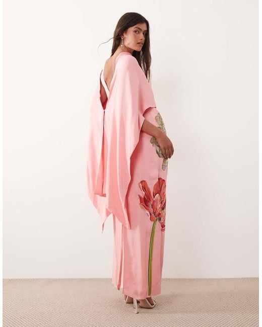 ARRANGE Pink Floral Embroidered Satin Overlay Maxi Dress