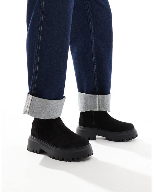 Asos Design Wide Fit Black Antigua Suede Sock Boots