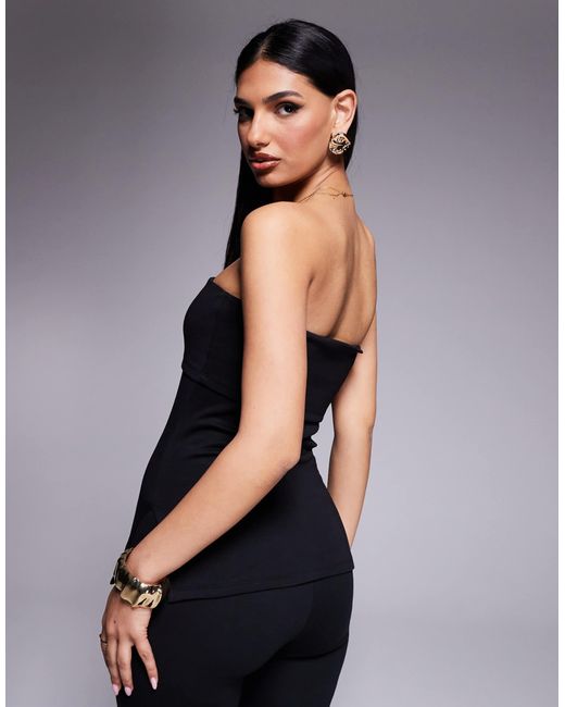 ASOS Black Ponte Fold Over Bandeau Top