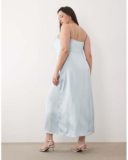 Vila Curve Blue Satin Cowl Neck Cami Maxi Dress