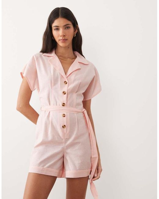 Wednesday's Girl Pink Short Sleeve Tie Waist Playsuit