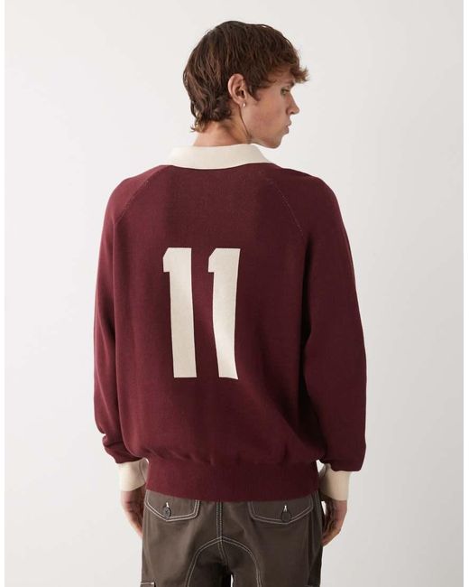 Prohibited Gebreide Oversized Polo Met Lange Mouwen En Patch Met Logo-Embleem in het Red voor heren