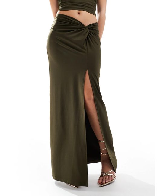 4th & Reckless Metallic Double Layered Slinky Twist Detail Thigh Split Maxi Skirt Co-ord