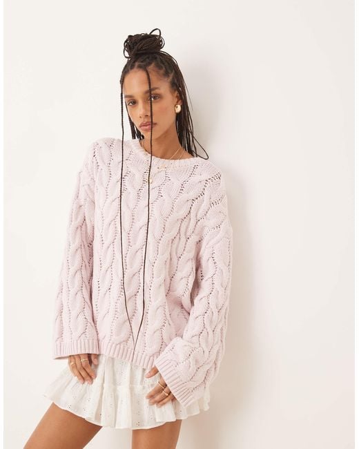 Gina Tricot Pink Oversized Cable Knit Sweater