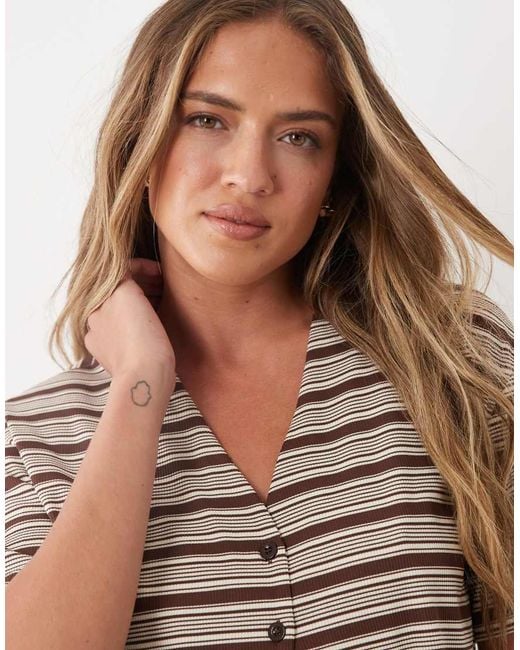 Threadbare Brown Ribbed Jersey Short Sleeve Top