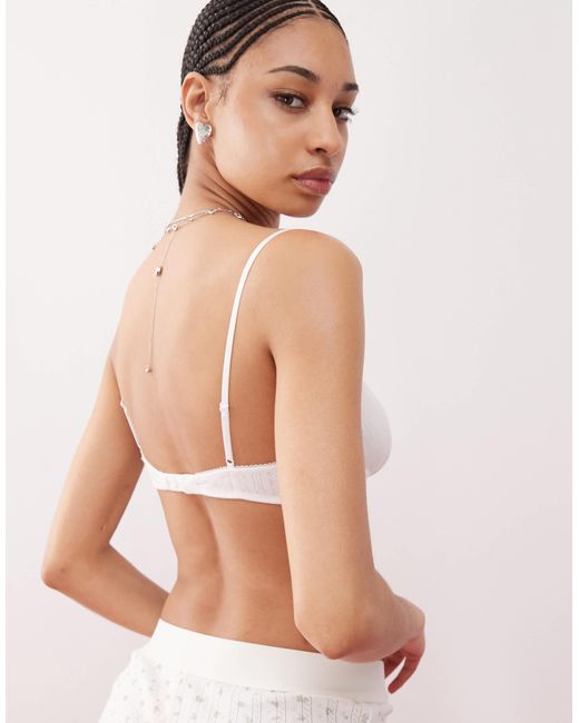 Monki Blue Mix And Match Soft Triangle Pointelle Bra With Small Bows