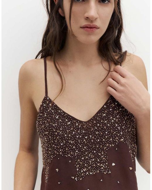 Pull&Bear Brown Sequined Strappy Top