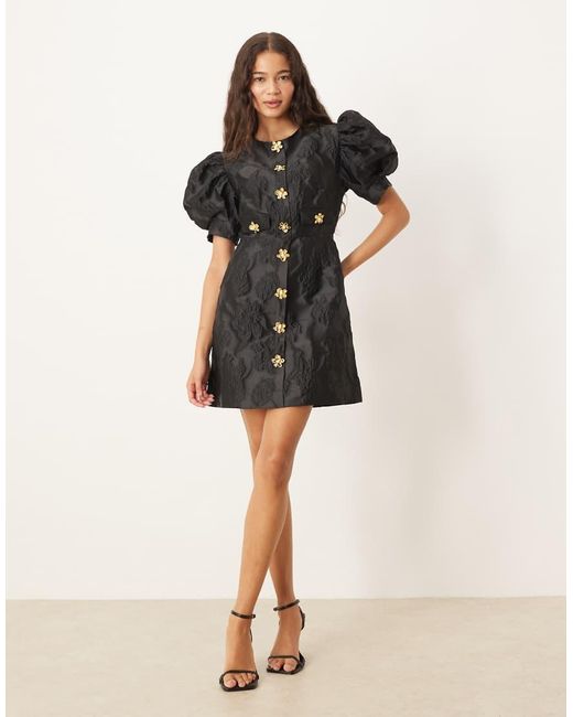 Sister Jane Black Anemone Jacquard Mini Dress