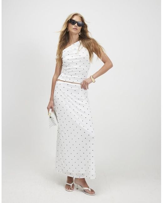 River Island White Off Shoulder Spot Mesh Top