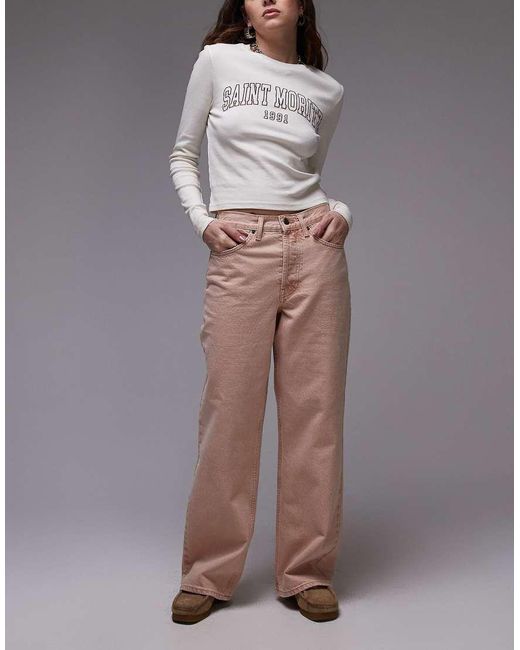 TOPSHOP Pink Mid Rise Loose Fit Straight Jean