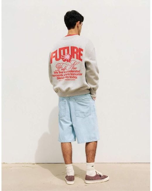 Pull&Bear Natural Relaxed-Fit Striped Denim Bermuda Shorts for men