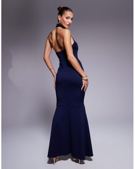 True Violet Halterneck Fishtail Maxi Gown in Blue | Lyst
