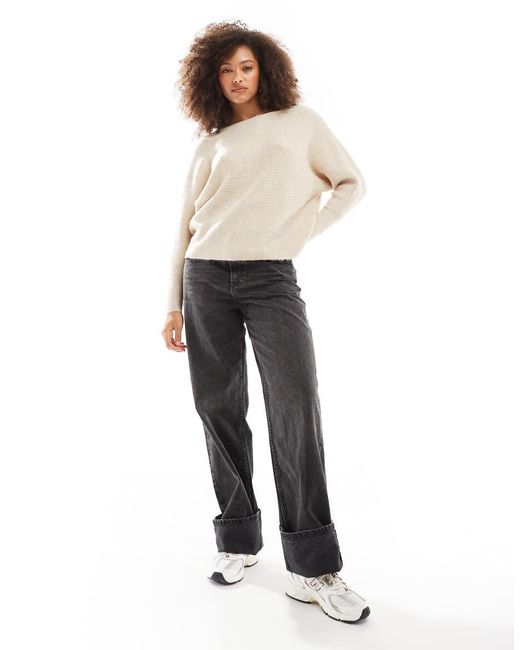 ONLY White Ribbed Wide Neck Knitted Jumper