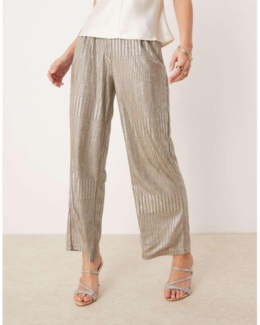 Pantaloni A Fondo Ampio A Coste di JDY Petite in Natural