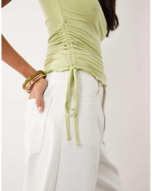 ASOS Green Lettuce Edge Cap Sleeve With Ruching Channel