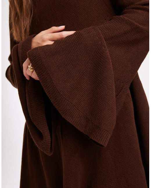 Miss Selfridge Brown Tired Long Sleeve Knit Floaty Smock Dress