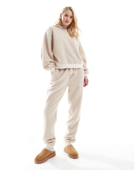 ASOS Natural Asos Design Tall Lounge Borg Oversized Hoodie & Sweatpants Set