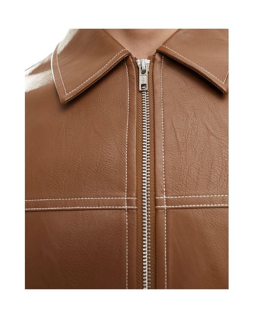 ASOS White Oversized Faux Leather Harrington Jacket for men