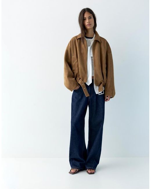 Pull&Bear Brown Faux Suede Bomber Jacket