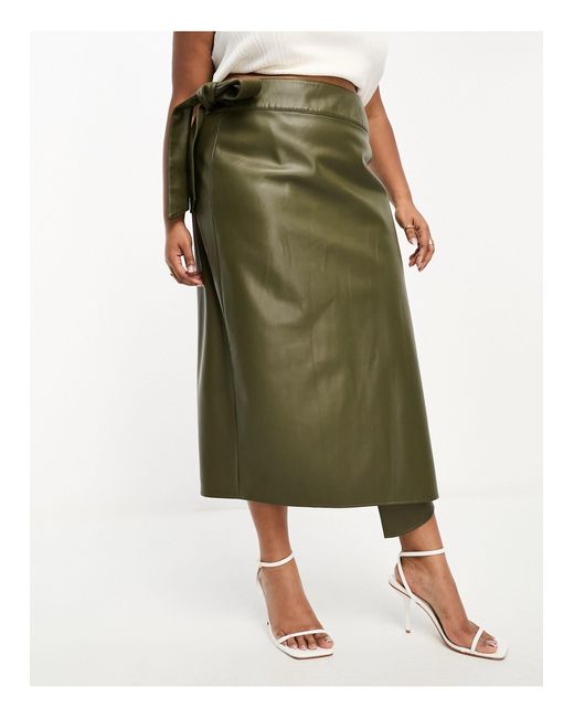Never Fully Dressed Green Pu Wrap Midi Skirt