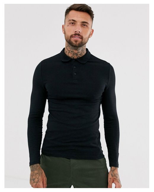 mens muscle fit long sleeve polo