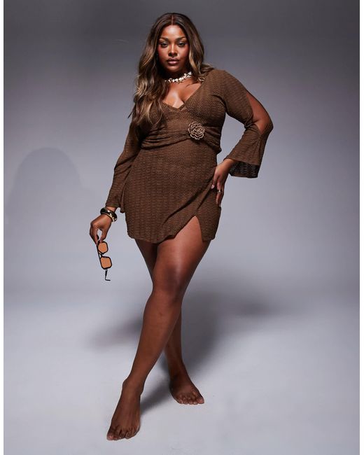 ASOS Brown Asos Design Curve Raffi Plunge Mini Dress