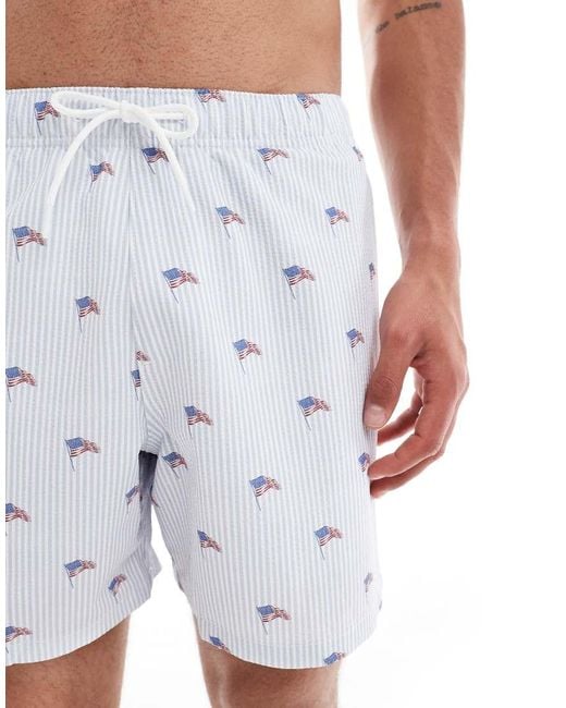 Hollister Blue Printed American Flag Swim Shorts for men
