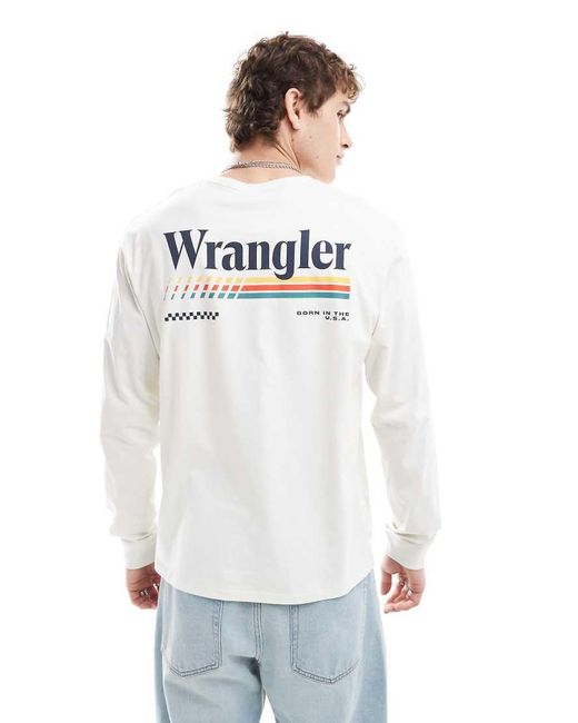 Wrangler White Back Logo Print Relaxed Fit Long Sleeve T-shirt for men