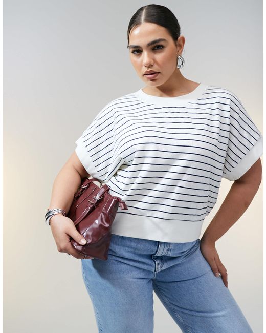 Asos design curve - t-shirt texturé coupe carrée à rayures ASOS en coloris White