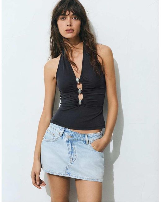 Pull&Bear White Metallic Detail Halter Top