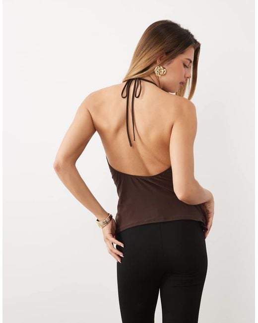 ASOS Black Knotted Plunge Draped Top With Skinny Straps