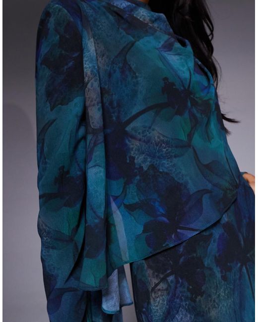 DASKA Blue Ruffle Cape Maxi Dress
