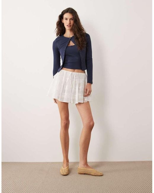 Miss Selfridge Blue Lace Mix Ruffle Mini Shorts