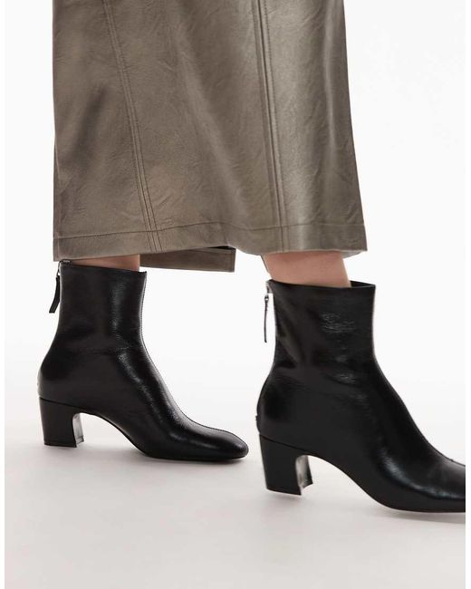Mango Black Leather Round Toe Boot