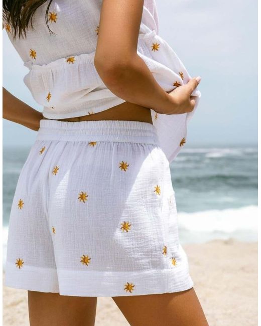 Chelsea Peers Gray Cotton Cheesecloth Embroidered Sunburst Shorts