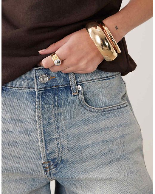 GOOD AMERICAN Natural Vintage Mid Rise Longline Denim Shorts