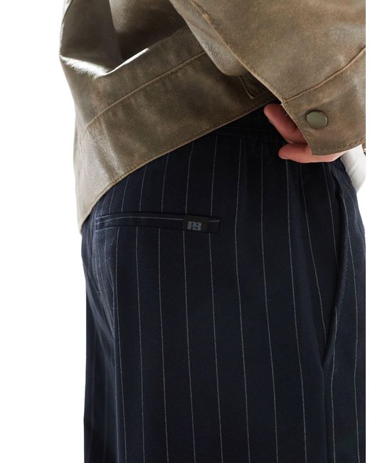 Pull&Bear Blue Wide Leg Striped Tailored Trouser for men