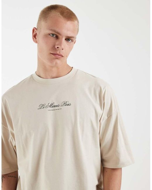 ASOS Natural Oversized T-shirt With Tennis Sports Graphic for men